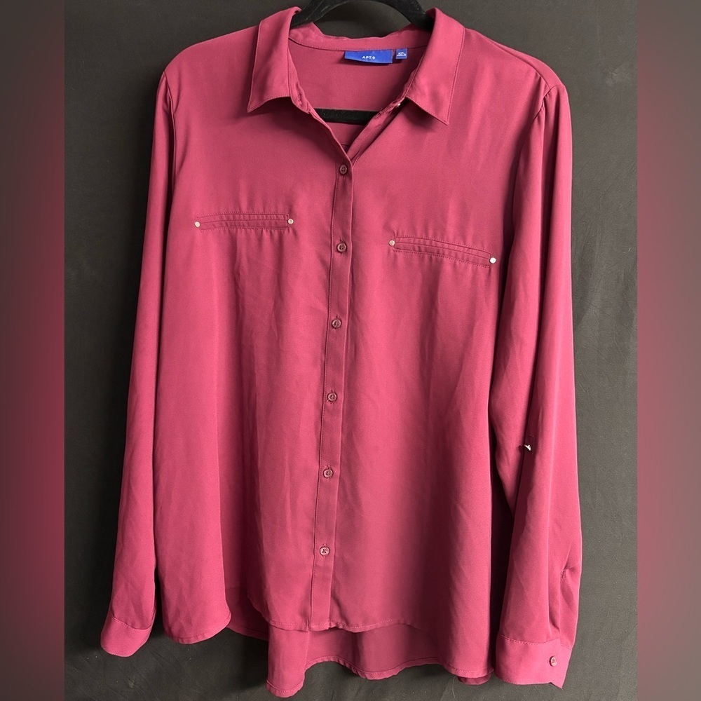 Womens Burgandy Long Sleeve Button or rolled sleeve Apt 9 XXL polyester
